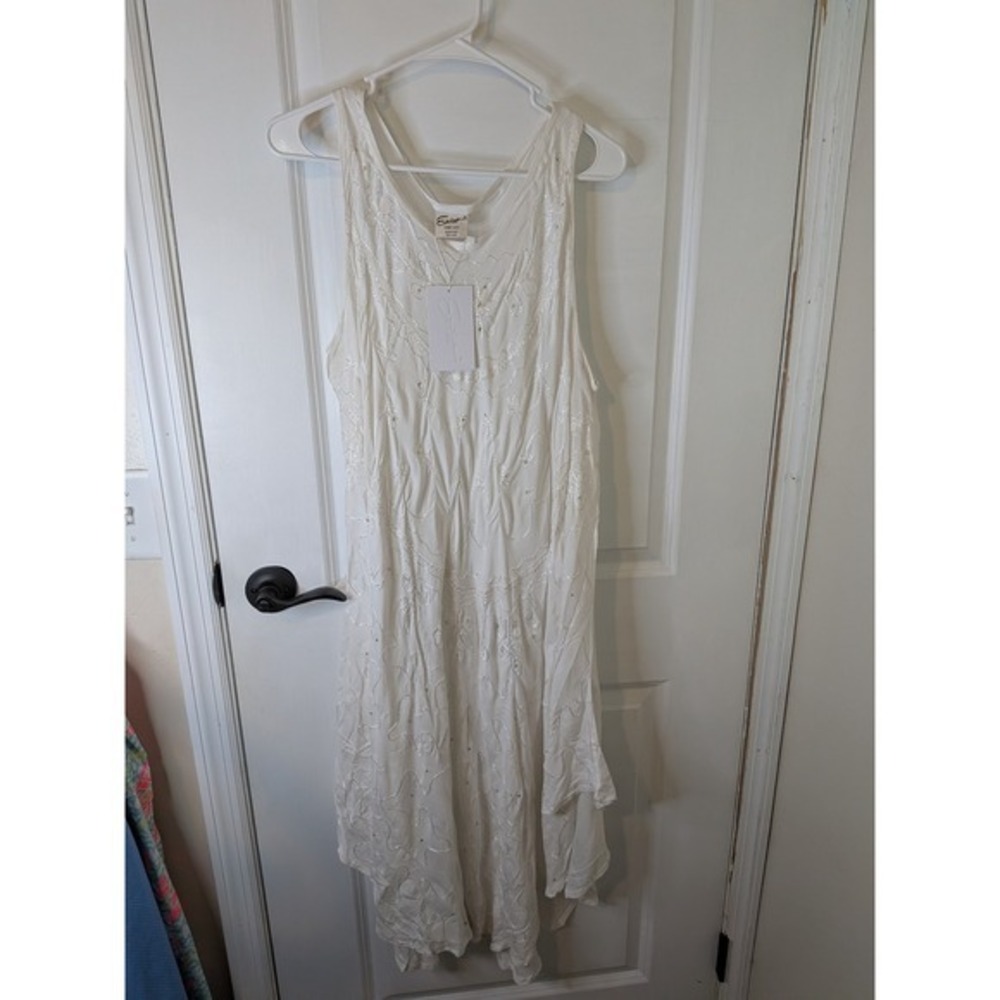 Exist Womens White Embroidered Sequin Handkerchief Hem Midi Dress OS NWT